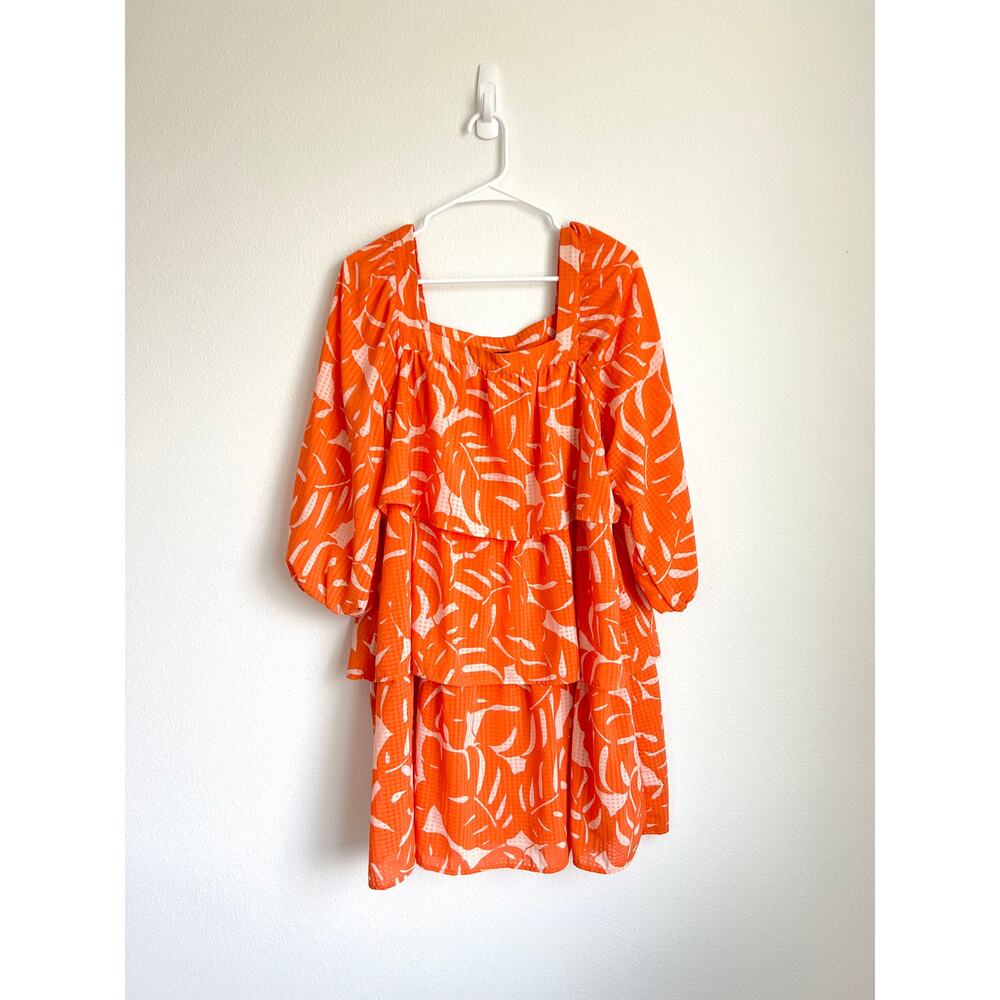 Who What Wear Orange Balloon Sleeve Tiered Dress Women's Medium - Picture 2 of 8